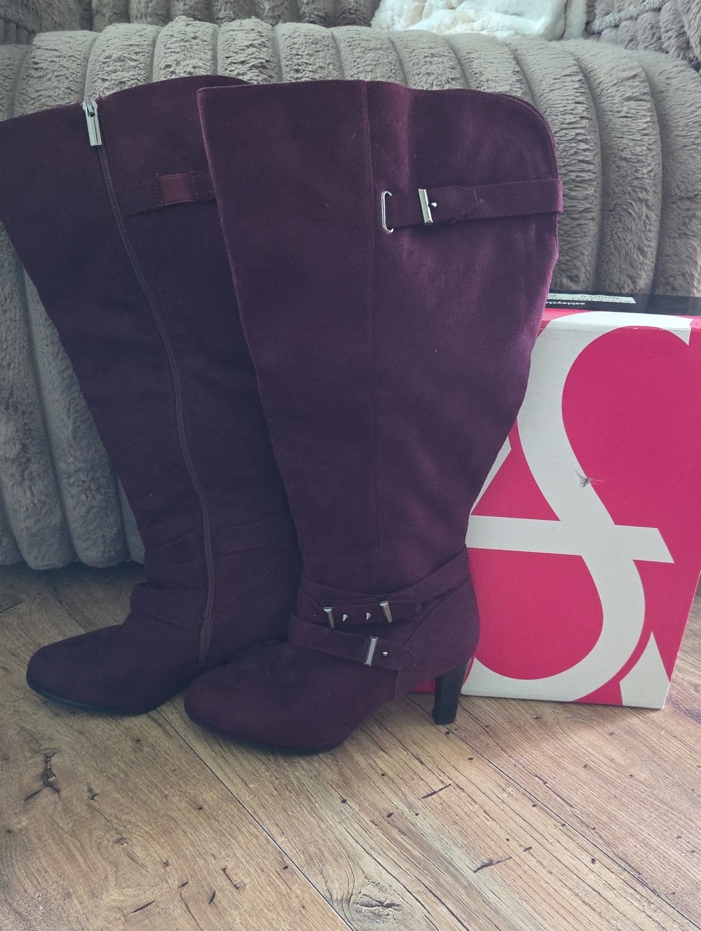 Ashley Stewart | Tall Suede Knee-High Boots in Plum Purple - WW & Wide Calf